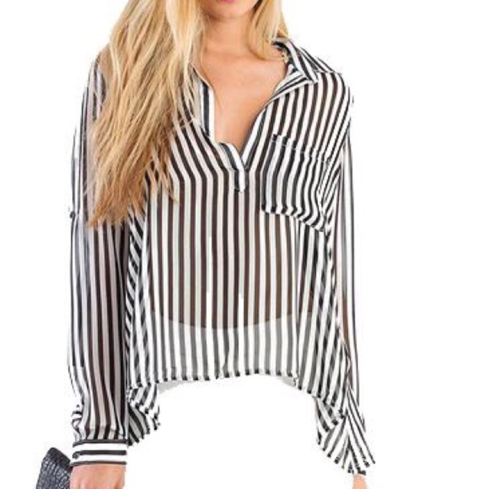 Sheet Black and White Stripped Long Sleeve Top